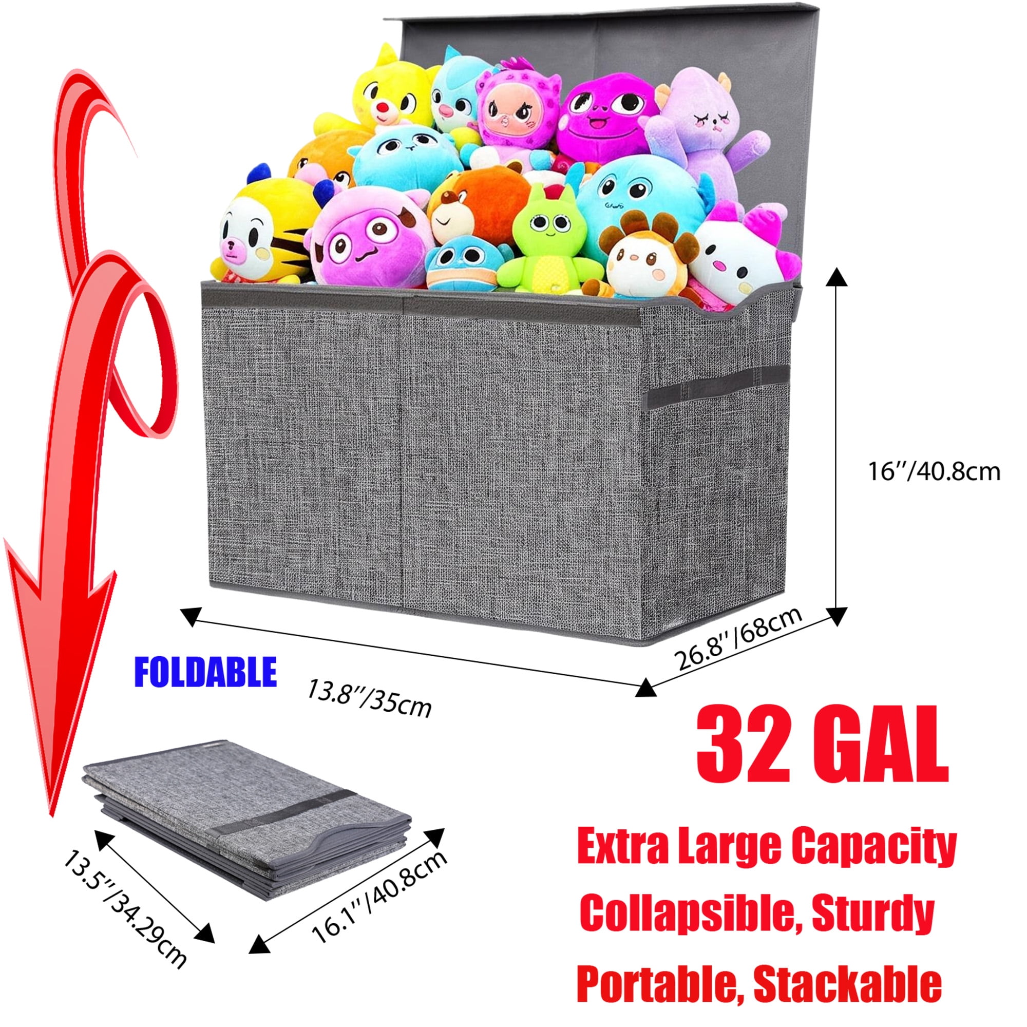 VICTORICH Large Toy Box with Lid, 32 gal Collapsible Toy Chest Storage Bins for Boys and Girls Nursery Room Decor, Dark Gray