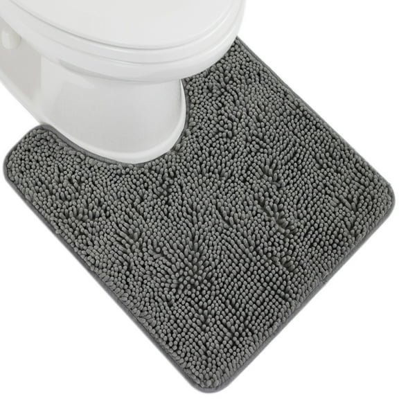 GORILLA GRIP Bathroom Rug, Contour Toilet Bath Rugs, Quick Dry Plush Chenille, Machine Wash and Dry, 24x19.5, Gray