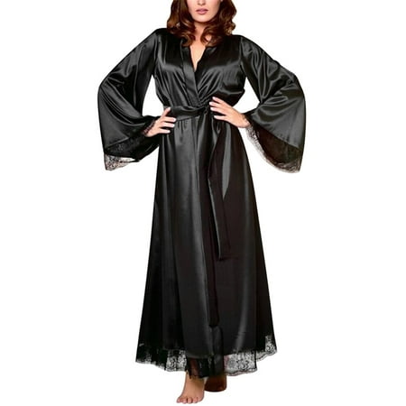 KVMeteor Women Sexy Lace Lingerie Robe Kimono Nightgown Sleepwear