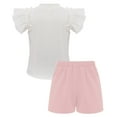 thumbnail image 3 of Doomiva Toddler Girls Ruffle Sleeve Ribbed T-Shirt with Culotte Playwear 2PCS Summer Outfits Shorts Sets Daily Wear Pink 130-8Y, 3 of 6
