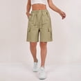 thumbnail image 4 of Womens Cargo Shorts Elastic Waist Knee Length Bermuda Shorts Summer Outdoor Waterproof Hiking Pants with Pockets Khaki L, 4 of 7