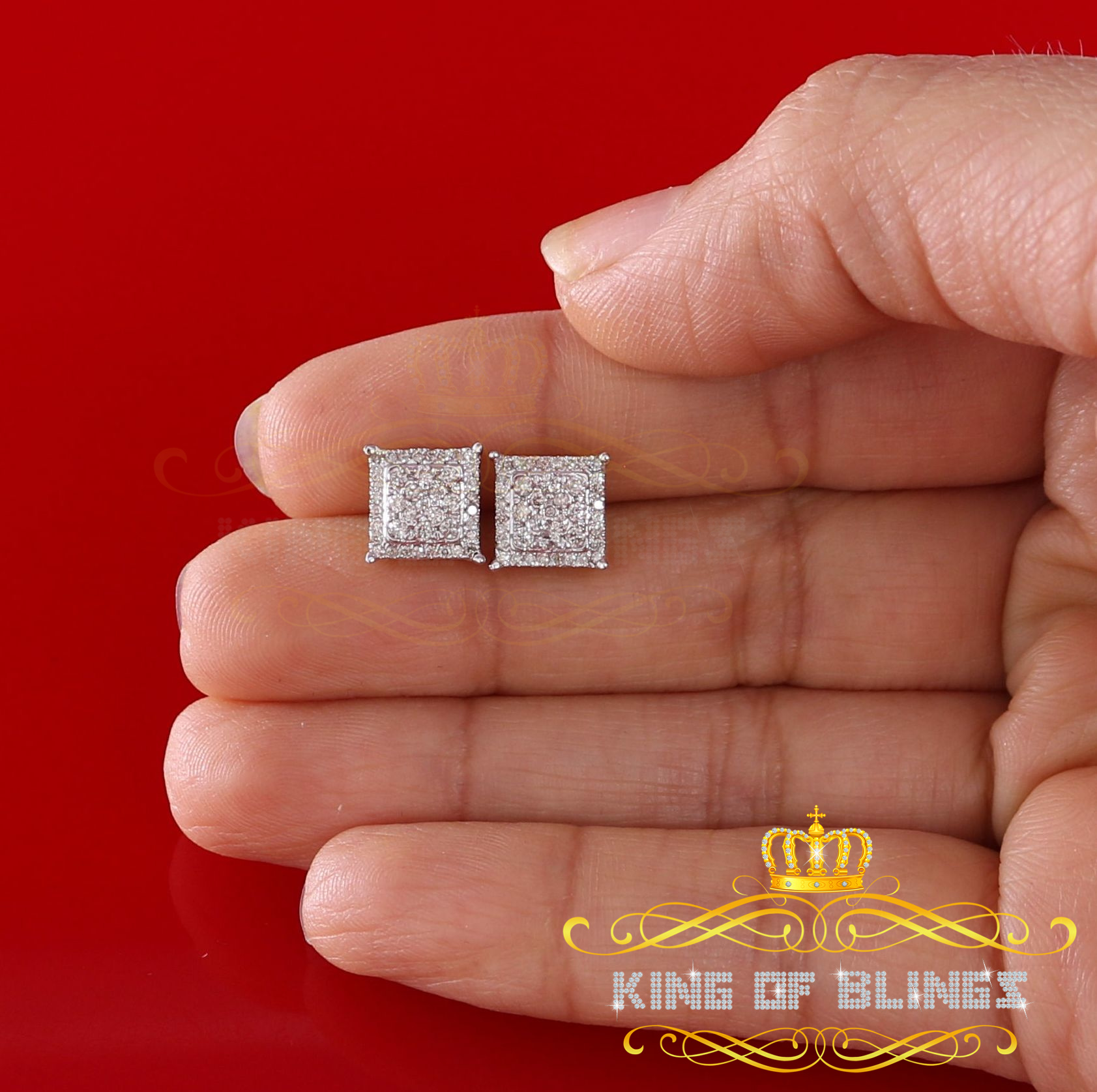 King of Bling's 10K Real Yellow Gold with 0.55CT Real Diamond Men's/Women's Stud Square Earrings