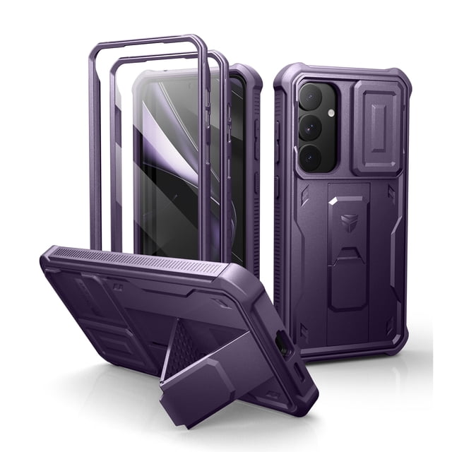 Dexnor for Samsung Galaxy S25 Plus Case with Built-in Slide Camera Cover & Screen Protector & Kickstand, Shockproof Rugged Case Full-Body Bumper Protective Cover for Galaxy S25 Plus 2025, Purple