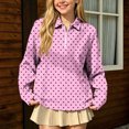 thumbnail image 5 of hotojiny Girls Long Sleeve Shirt Half Zip Collar Polka Dot Print Casual Loose Pullover Sports Top for Fall Winter(Hot Pink,12-13 Years), 5 of 7