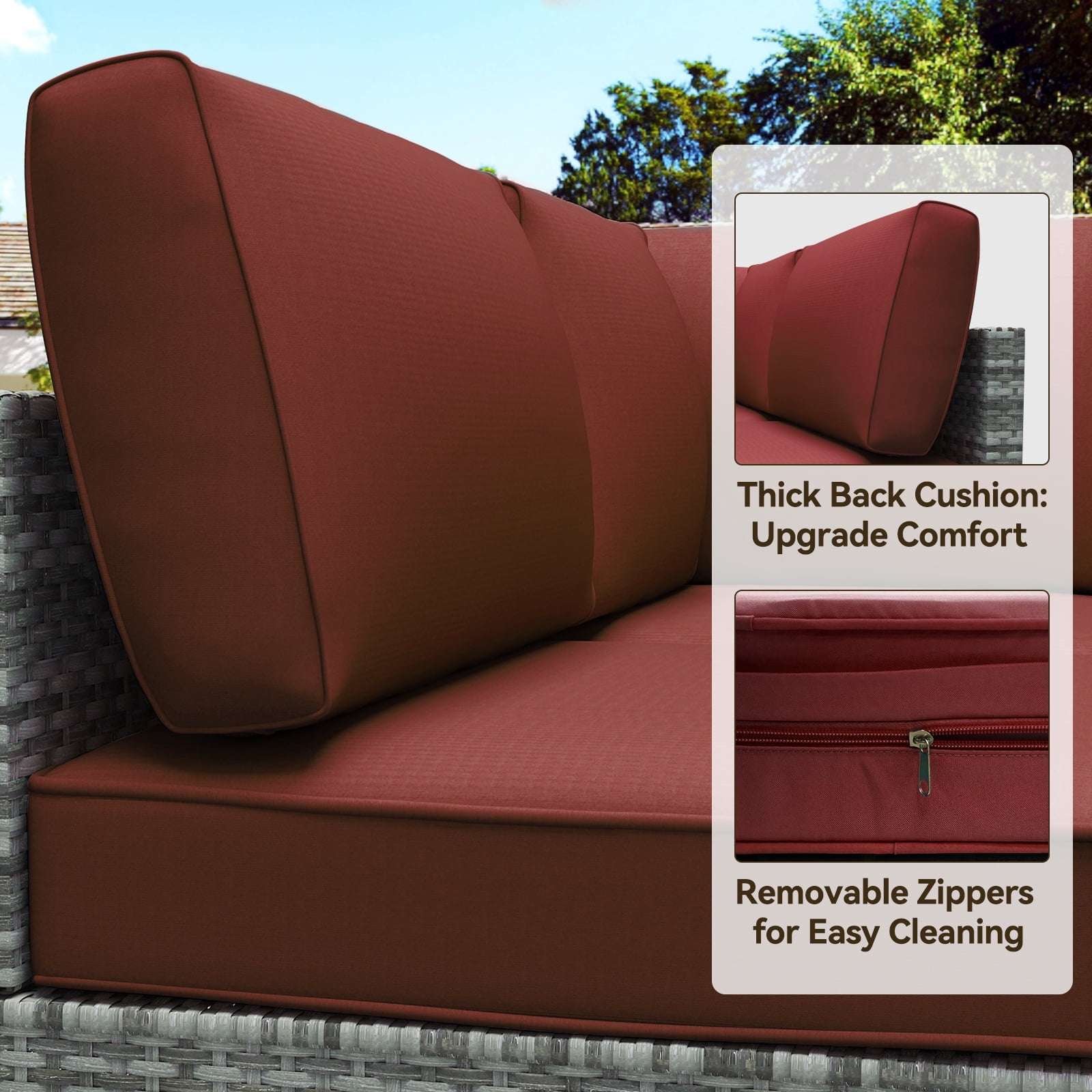 Yalissey Outdoor Replacement Cushions for Patio Furniture,Water-Resistant Sofa Cushions for Rattan Wicker Sectional Patio Conversation Sets,14-Piece Outdoor Couch Cushions Patio Sofa,Red