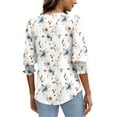 thumbnail image 5 of Womens Tops Casual 3/4 Length Sleeve V-Neck Floral Printed Smocked Cuffs Dressy T-Shirts Ladies Tunic Tops, 5 of 7
