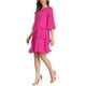 thumbnail image 4 of Vestido de gasa con volantes para mujer Inspire Chic, de corte A, con mangas 3/4, largo hasta la rodilla, color rosa intenso, talla L, 4 of 6