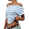 thumbnail image 2 of Ovbmpzd Going Out Short Sleeve Tops For Women Blue Summer Regular Casual Pullover Boat Neck Blouses & Tops Work Tops For Women,XL, 2 of 6