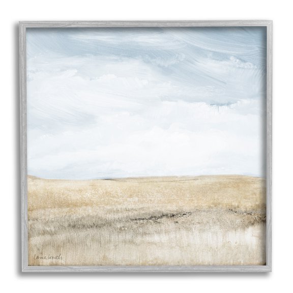 Stupell Industries Clear Sky over Field Landscape Painting Gray Framed Art Print Wall Art, 12 x 12