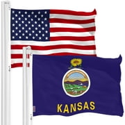 G128 Combo Pack: American USA Flag 3x5 Ft & Kansas Flag 3x5 Ft, Both Printed 150D Polyester, Indoor/Outdoor, Brass Grommets