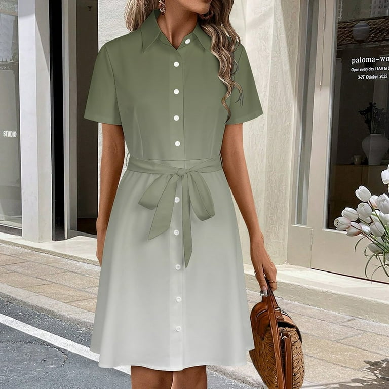 Sage Green Gradient Womens Shirt Dresses Women'S Short Sleeve Dress  Turn-Down Collar Dress A Line Casuall Dress Oversize(XS-6XL) - Walmart.com