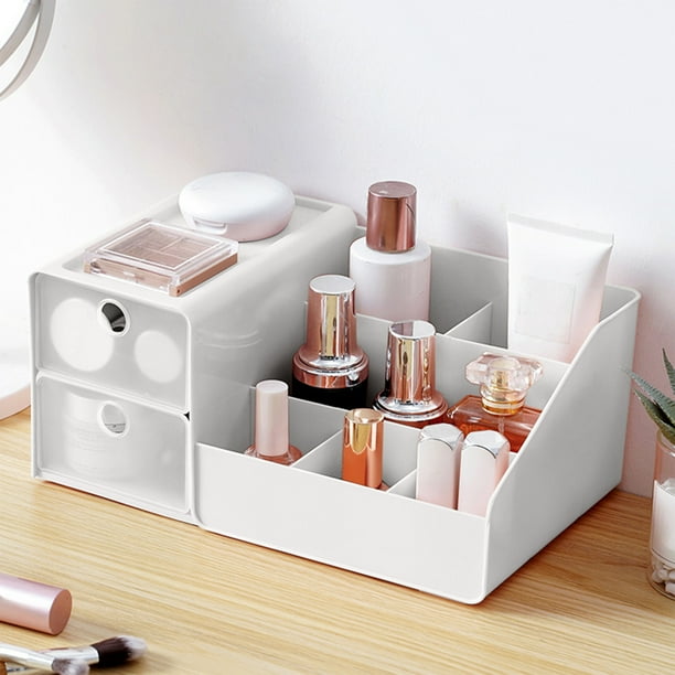 Organizador pequeño de cajones cosméticos - caja de sobremesa de plástico de 27,5x17x12cm para maquillaje, joyería y papelería - blanco, verde, rosa