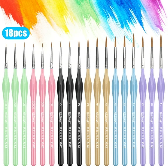 18pcs Miniature Paint Brushes Kit, Fine Detail Painting Brush Professional Tiny Paints Brush Set for Art Watercolor Oil Acrylic, Craft Models Rock Painting