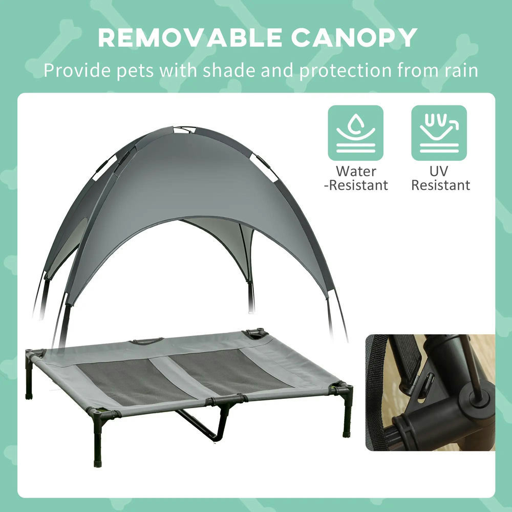 GVN Elevated Dog Bed with Removable Canopy, Outdoor Dog Cot with UV Protection Canopy Shade, Gray