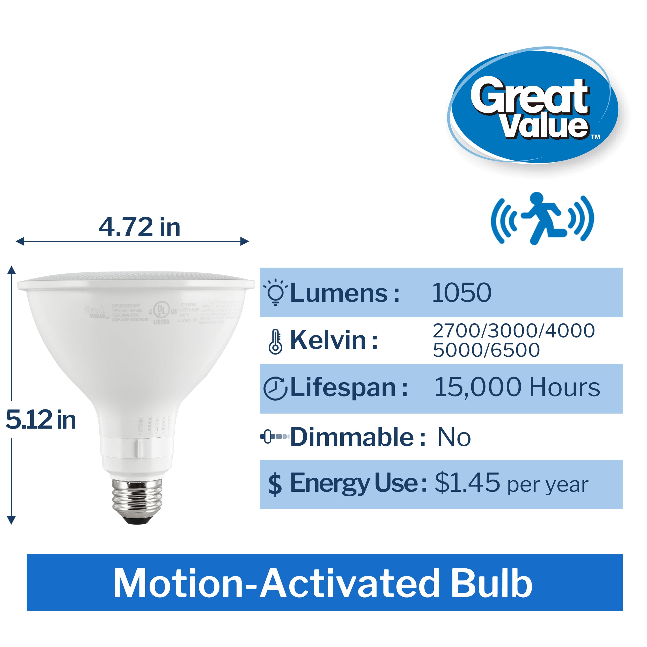 Great Value PAR Outdoor, D2D, Radar, 16 - 20 ft