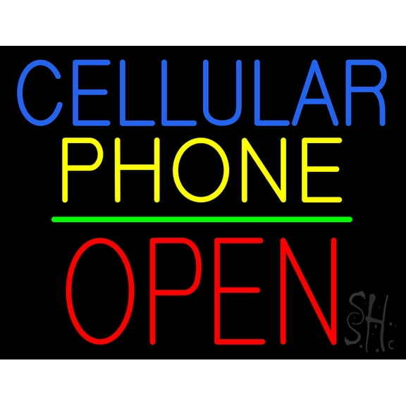 Cellular Phone Block Open Green Line LED Neon Sign 24 x 31 - inches, Clear Edge Cut Acrylic Backing, with Dimmer - Bright and Premium built indoor LED Neon Sign for Computer & Electronics store.