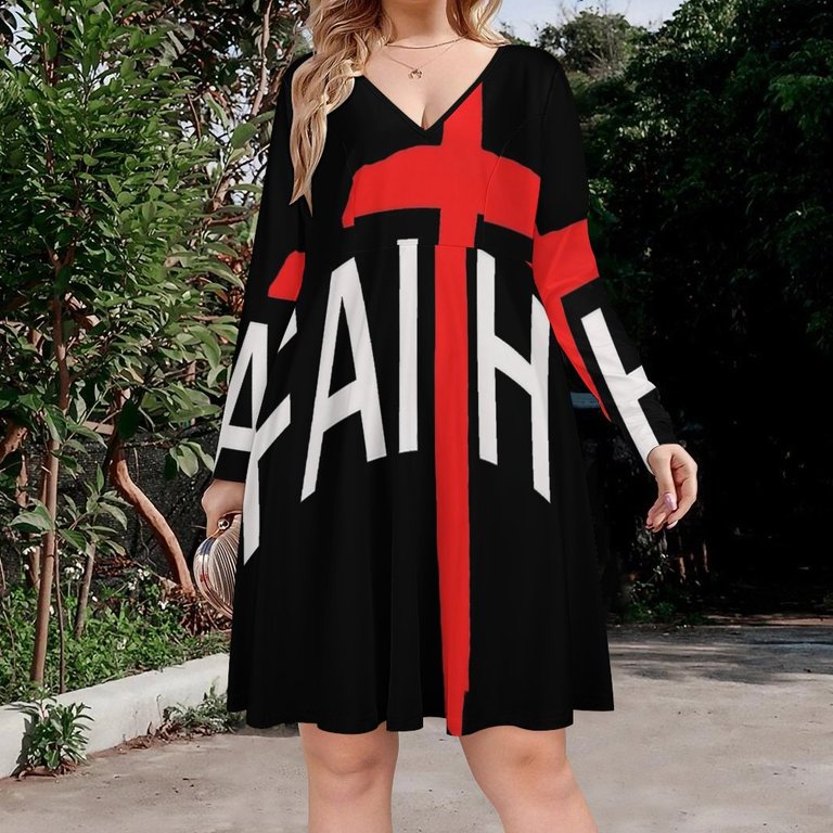 Jesus Christian Faith Long Sleeve Sexy Dresses For Women Ladies Vintage  Elegant Party Dress Oversized V-neck Dress