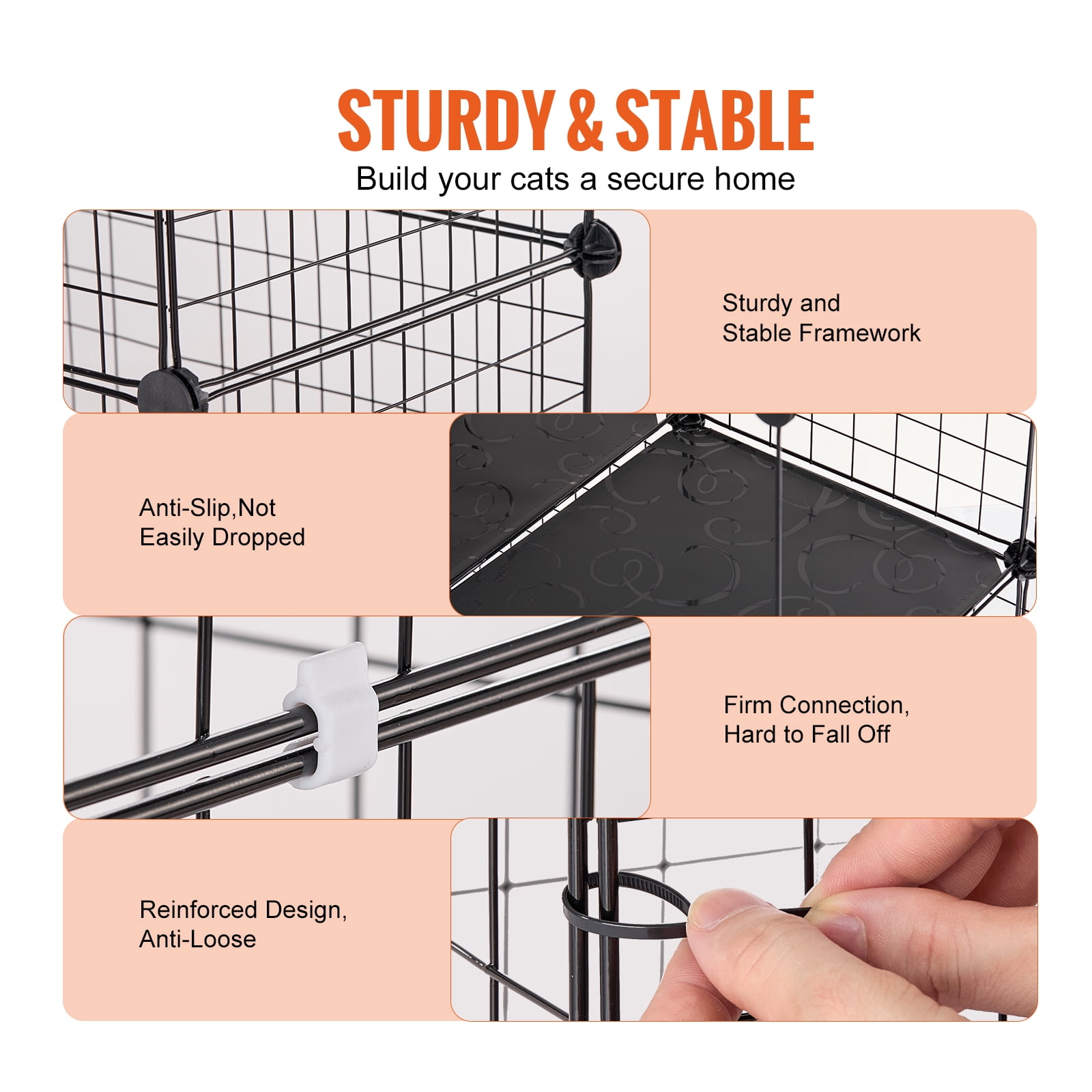 VEVOR Large 4-tier Cat Cage, 41 x 14 x 55", Detachable Metal Wire Cat Enclosure, with Litter Box Hammock Ramp ladders, Indoor & Outdoor Crate Exercise Place Ideal for Kitty, Small Animals, Black
