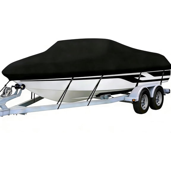 Heavy Duty 800D PU Waterproof Boat Cover, 16'- 18.5' Trailerable Marine Grade Polyester Canvas, Fits V-Hull, Runabout, Fishing Boat, Tri-Hull, Pro-Style Bass Boat