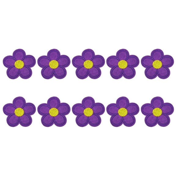 Uxcell 10Pcs Flower Iron on Patches Purple Embroidered Patches Applique,1.97Inch
