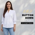 thumbnail image 4 of VDJ Womens Shirts Dressy Casual White Button Down Blouses Solid Color 3/4 Sleeve Lightweight Business Work Tops Size S, 4 of 12