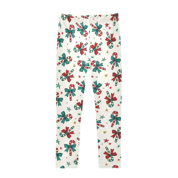 joogoo Girls' Leggings Christmas Candy Cane Bows Yoga Pants 6T