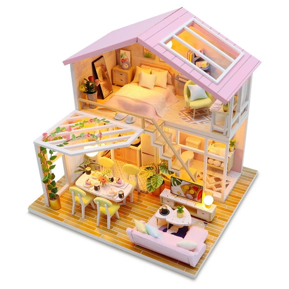 Dollhouse Miniature DIY House Set Creative Firm Wood Dollhouse Kit Decorative Handmade Crafts Romantic Artwork for Decoration