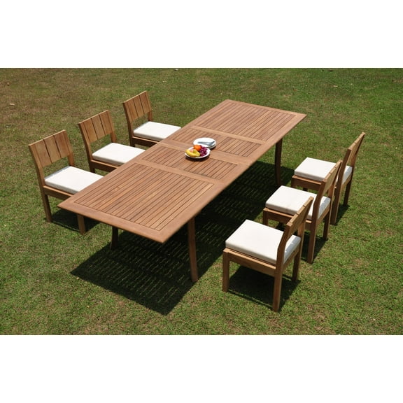 Grade-A Teak Dining Set: 6 Seater 7 Pc: 118" Double Extension Rectangle Table And 6 Veranda Armless Chairs Outdoor Patio WholesaleTeak #WMVR36