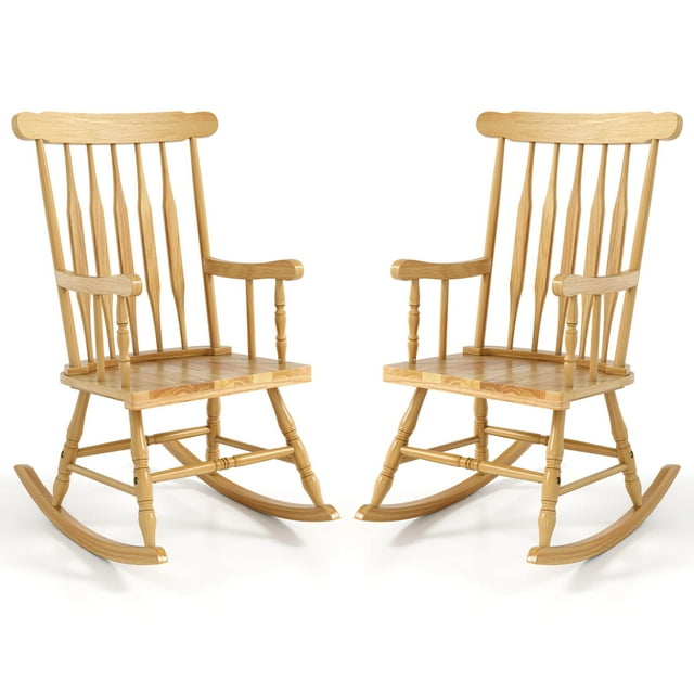 Costway Set of 2 Wood Rocking Chair Porch Rocker Indoor Outdoor Seat Glossy Finish Black Natural