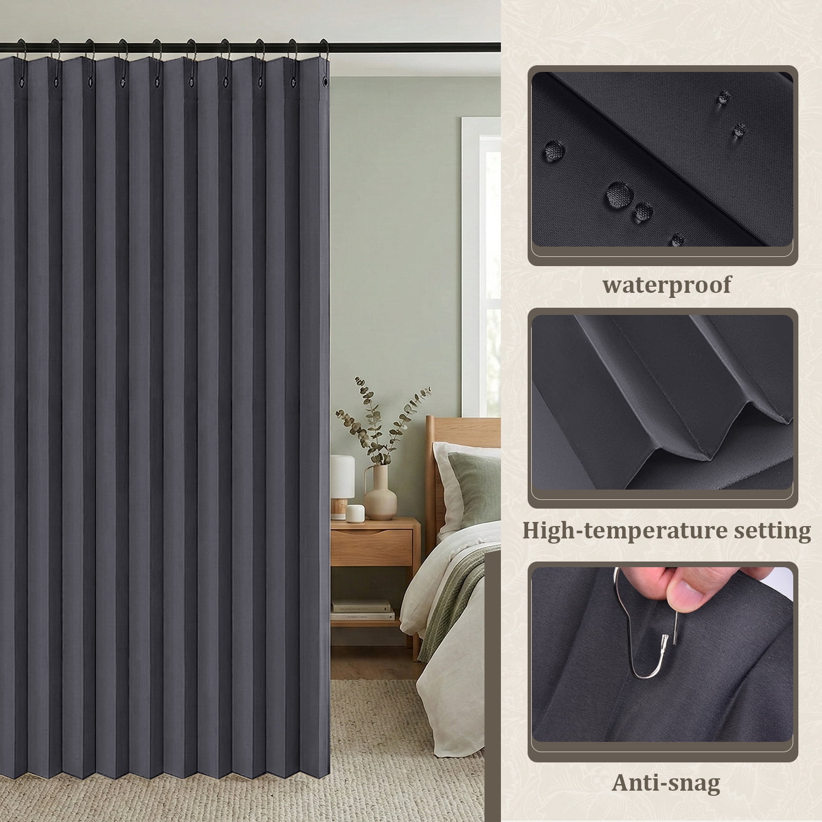 DONGPAI Extra Large Room Divider Curtain, Indoor/Outdoor Multifunctional Vertical Drapes with Hooks Waterproof Shower Curtain for Living Room Bedroom Bathroom, 100"x 84", Dark Gray, 1 Panel