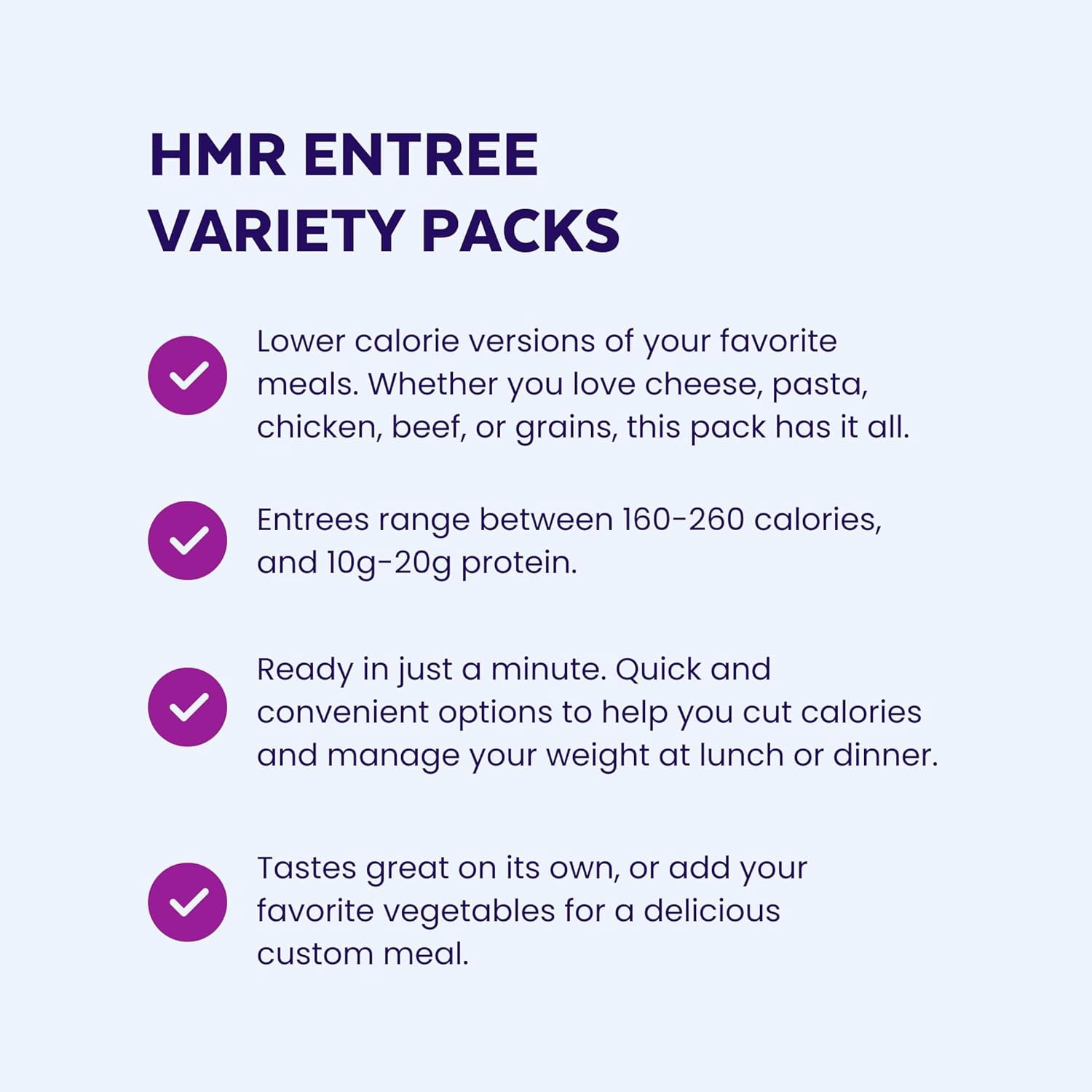 HMR Variety Entrée Packs |Pre-packaged Lunch or Dinner to Support Weight Loss| Ready to Eat Meals |10-20 grams of Protein per Entrée | Low Calorie Food | 7-8oz Servings per Meal (8 Ounce (Pack of 17)