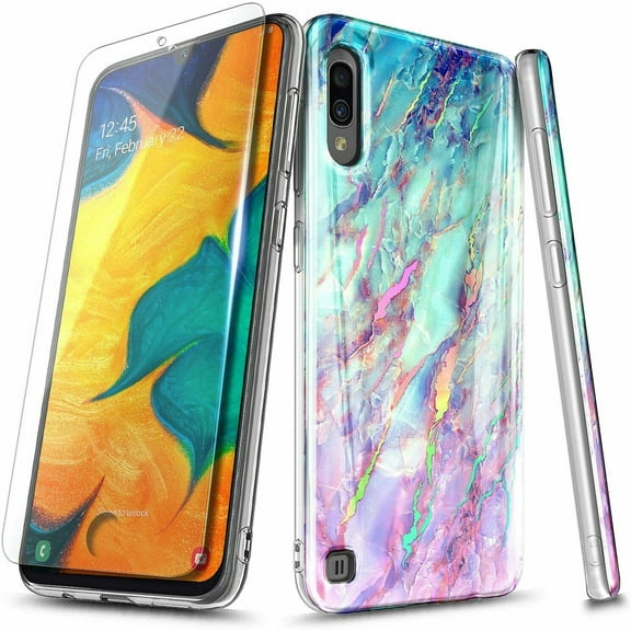 For Samsung Galaxy A10 Case [NOT FIT A10E] with Tempered Glass Screen Protector, Ultra Slim Thin Glossy Stylish, Gold Glitter Marble Design Phone Cover - Nova