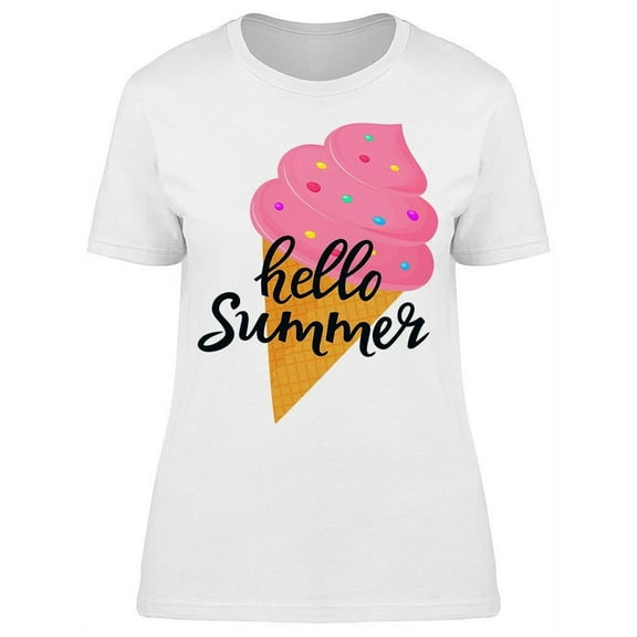Hello Summer Pink  Ice Cream T-Shirt Women -Image by Shutterstock, Female x-Large