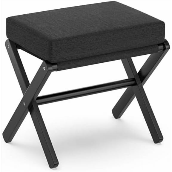 Foldable Foot Stool Ottoman, Modern Foot Rest with Bamboo X Legs & Thick Foam Cushion, Folding Foot Stools Small Padded for Bedroom Living Room, Footstool for Chair Couch (Black - Black)