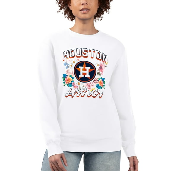Women's G-III 4Her by Carl Banks White Houston Astros Flowers Graphic Pullover Sweatshirt