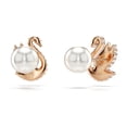 thumbnail image 4 of Pendientes con forma de cisne de Swarovski con cristales negros y perlas de oro rosa, 4 of 5