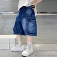 thumbnail image 5 of Kids Streetwear Hardware‑Decor Pleated Cargo‑Pocket Knee‑Length Denim Shorts, Elastic Waist Loose‑Fit Boys Summer Outdoor Casual Shorts, 5 of 7