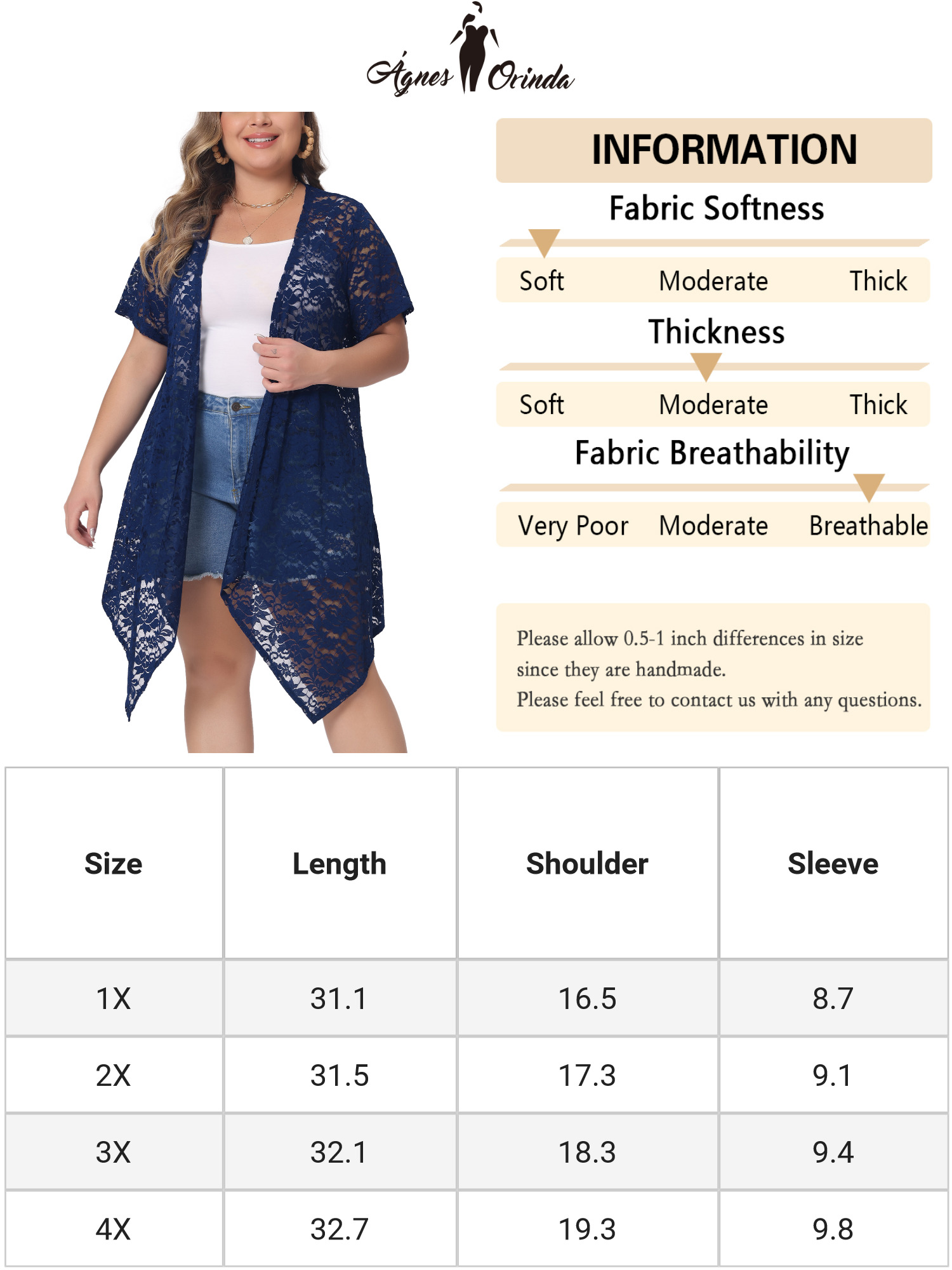 Unique Bargains Women Plus Size Cardigan Lace Crochet Short Sleeves Sheer Cover Up 4X Royal Blue
