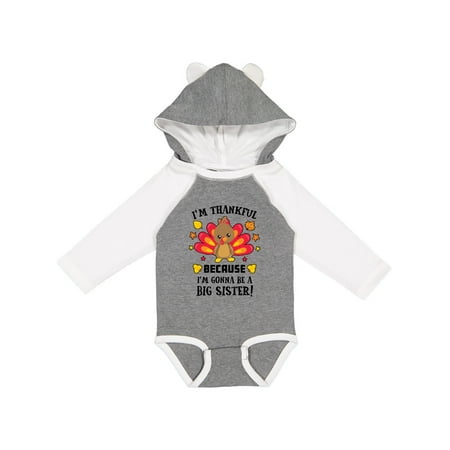 

Inktastic Thanksgiving I m Thankful Because I m Gonna be a Big Sister Gift Baby Girl Long Sleeve Bodysuit