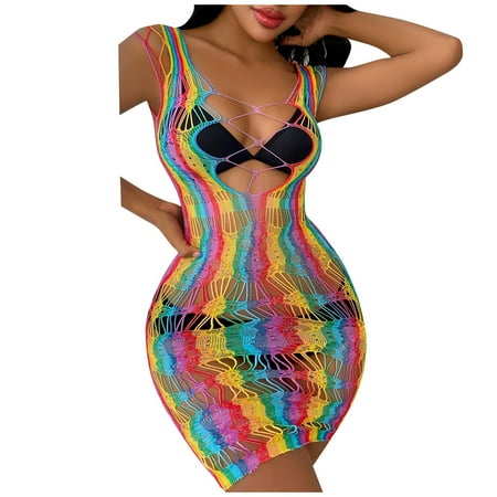 

EHTMSAK Womens Sexy Fishnet One Size Bodystocking Lingerie Colorful Nightwear Babydoll Purple One Size