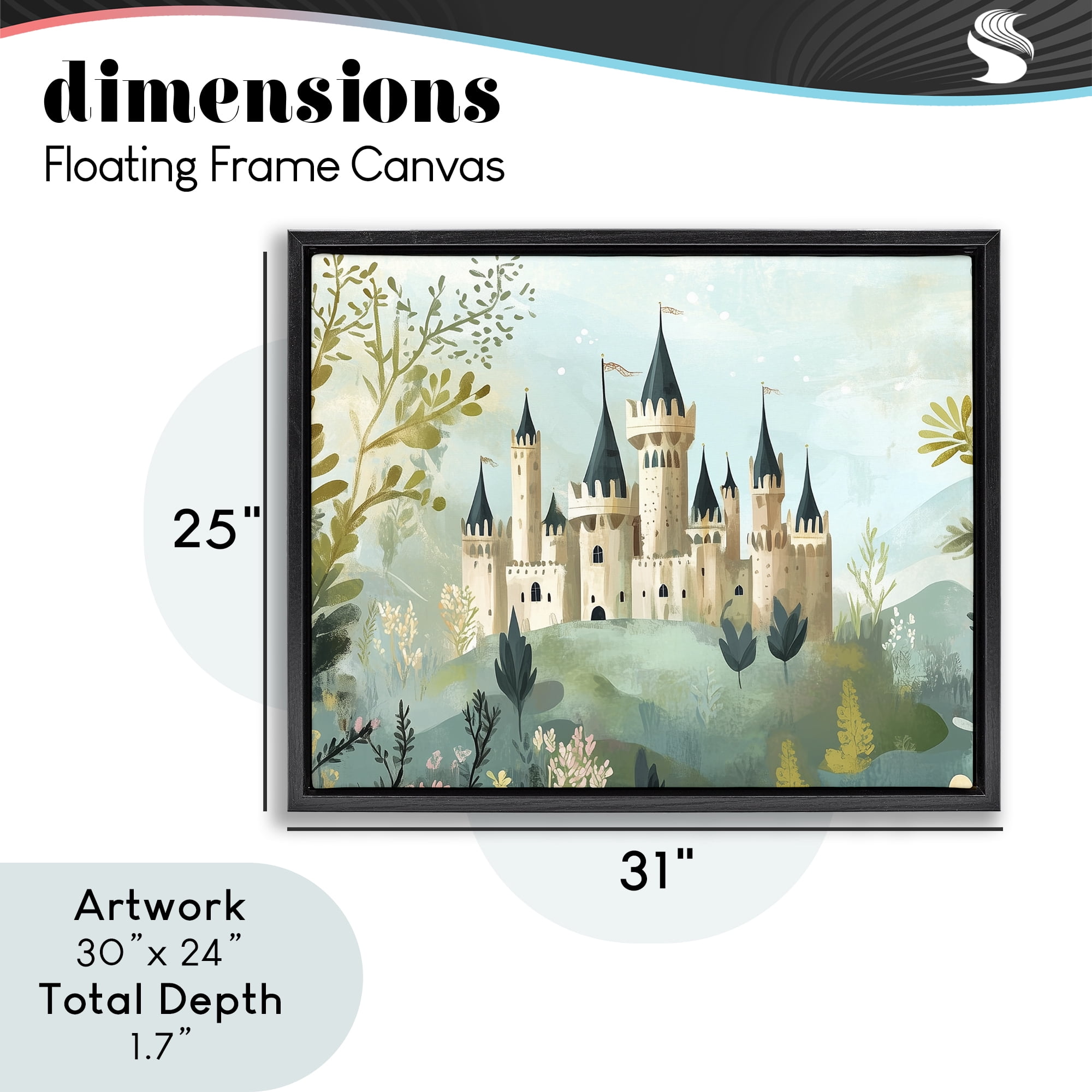 Stupell Industries Princess' Castle View Black Framed Floater Canvas Wall Art, design by Christine Simpson Art