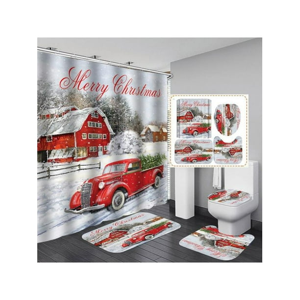 Dragonus 4-Piece Merry Christmas Toilet Seat Cover and Rug ...