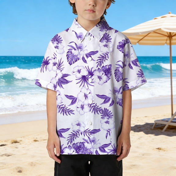 YMNXA Kids Boys Shirts Short Sleeve Lapel Graphic Print Buttons Stylish Comfortable Breathable Blouse Top For Holiday Vacation Beach,White,3-4 Years