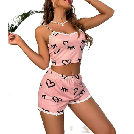 

Cute Figure Print Cami Short Sets Sleeveless Dusty Pink Women s Pajama Sets (Women s)