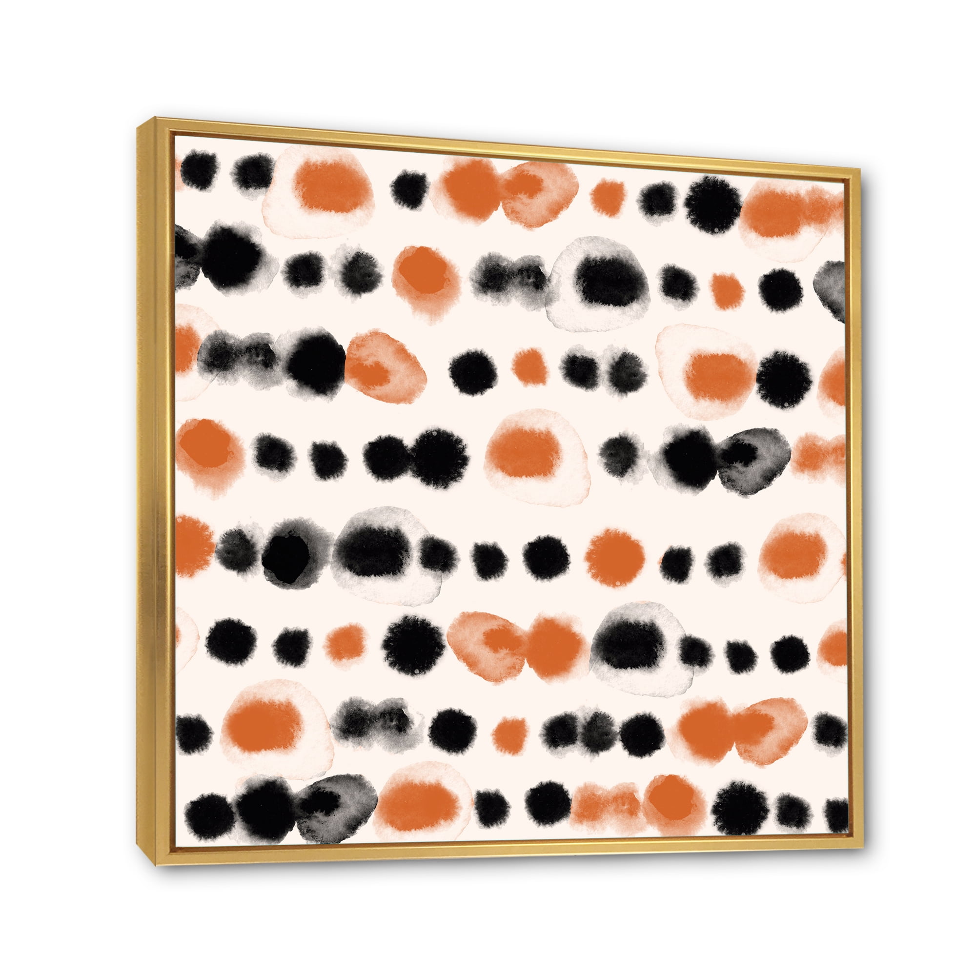 Designart 'Orange and Black Polka Dots' Modern Framed Canvas Wall Art Print