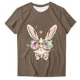 thumbnail image 3 of VBTAPA Happy Easter Shirts for Women Cute Bunny Eggs Graphic Tees Summer Casual Holiday Short Sleeve Crewneck Tee Tops on Sale Brown L, 3 of 5