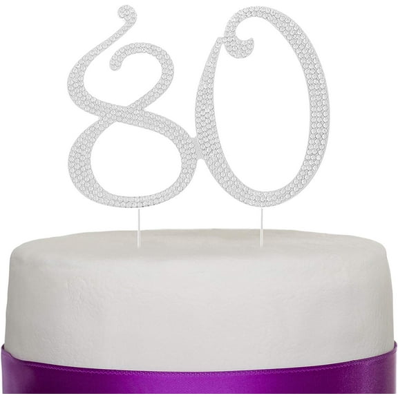80 Cake Topper for 80th Birthday Anniversary Party Supplies & Decoration Ideas (Silver)