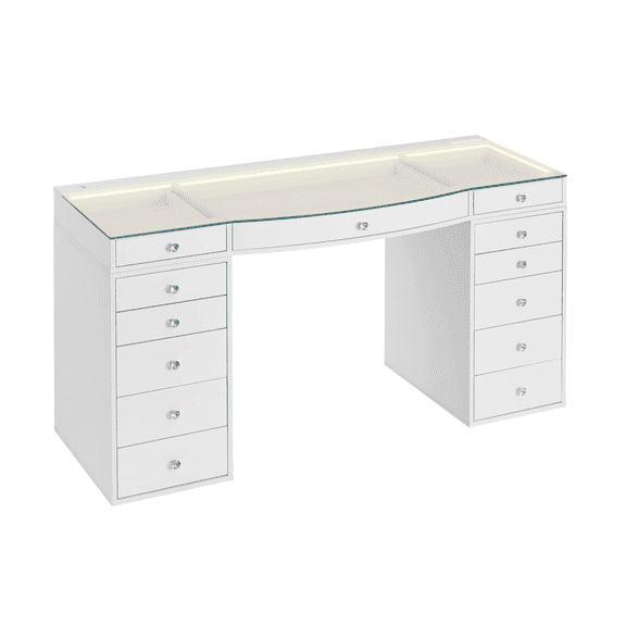 Impressions Vanity SlayStation Contour Pro 2.0 Vanity Table with LED Light and 13 Drawers