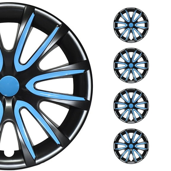 OMAC 16" Inch Hubcaps Wheel Rim Cover Glossy Black with Blue Insert 4pcs Set