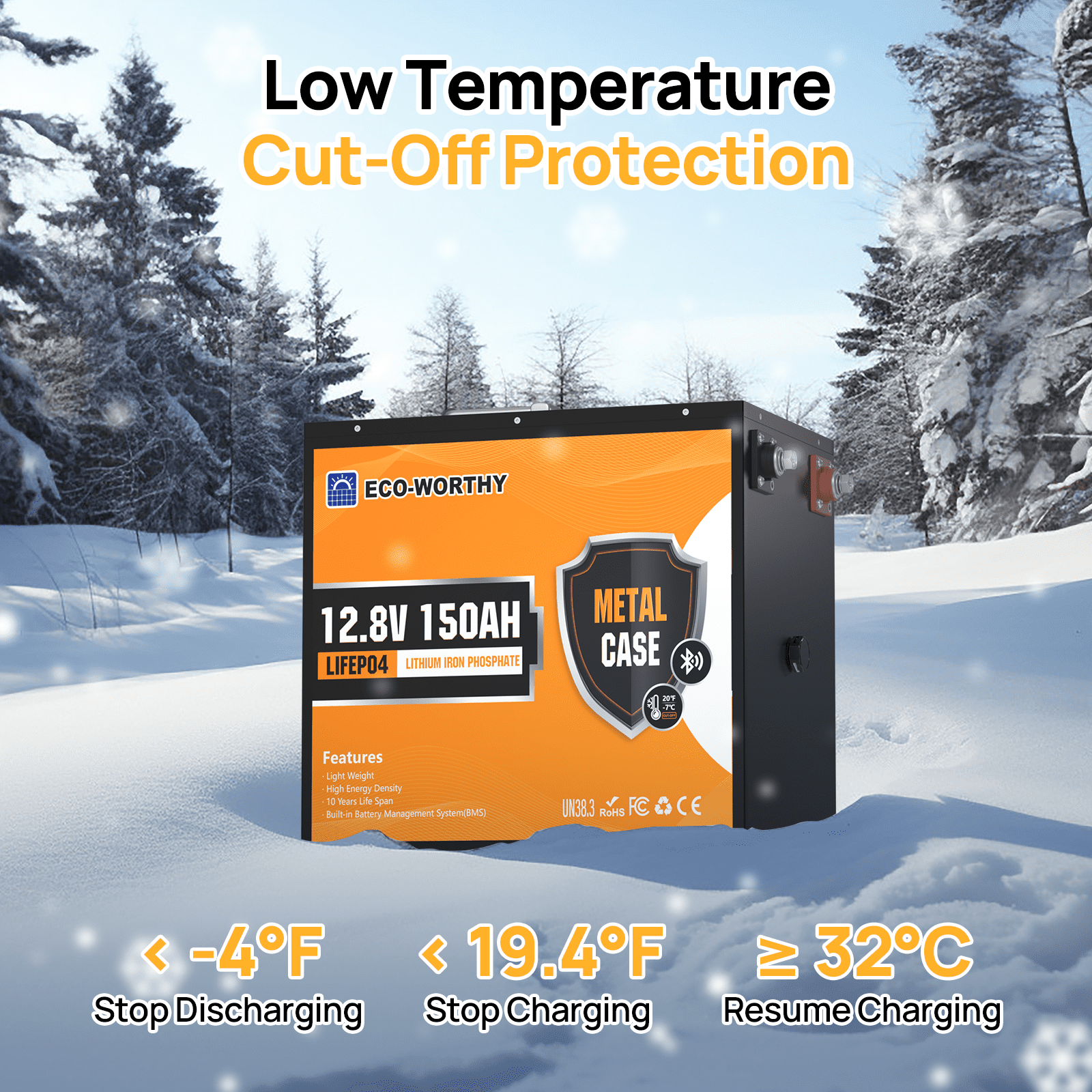 ECO-WORTHY 1920Wh 12V 150Ah LiFePO4 Lithium Battery Bluetooth For RV Home
